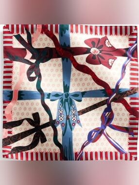 Vera Bradley Square Silk Scarf With Bows Red Blue